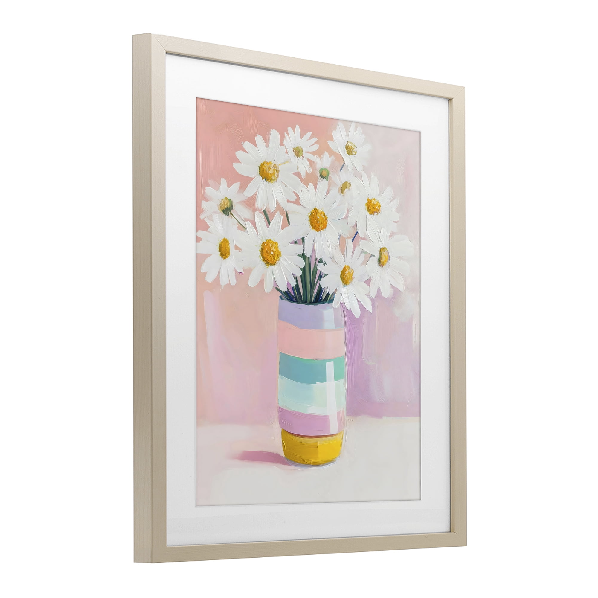 Stupell Industries Daisies in Striped Vase Birch Framed Print Under Glass, design by The Prints Vibe