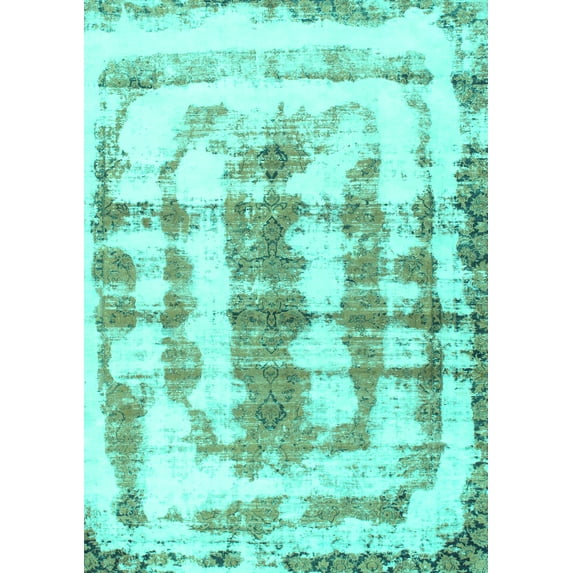 Ahgly Company Machine Washable Indoor Rectangle Abstract Turquoise Blue Modern Area Rugs, 6' x 9'