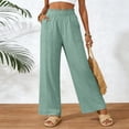 thumbnail image 2 of larppty Women Linen Pants Summer Wide Leg Pants Boho Elastic Waist Pant Flowy Beach Pant with Pockets（Mint Green， S）, 2 of 8