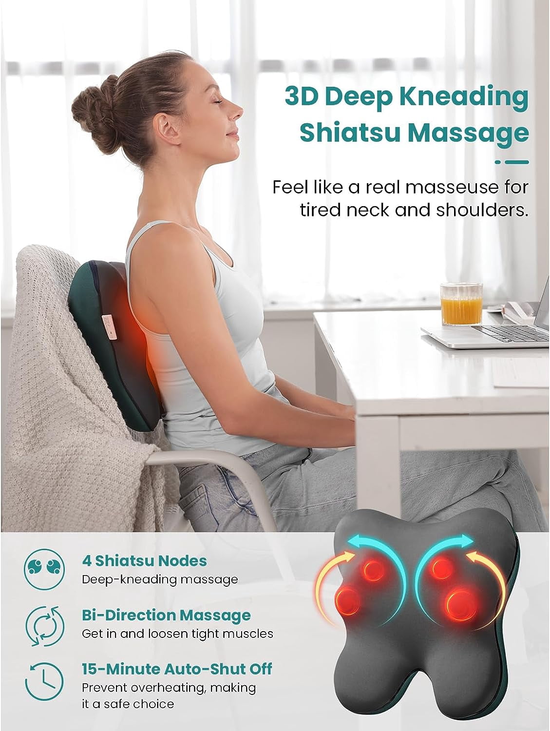 BOB AND BRAD Neck Back Massager with Heat, Electric Massager Deep Tissue Kneading Shiatsu Massage to Relief Shoulder Muscles, Gift for Mom/Dad/Women/Men in Home Office and Car