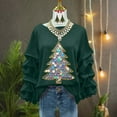 thumbnail image 4 of Yteetum Sweatshirt for Women Oversized Crewneck Christmas Pleated Ruffle Trim Pullover Hoodless Sweatshirts Tops Womens Casual Christmas Graphic Print Round Neck Loose Lantern Sleeve Xmas Sweatshirts, 4 of 5