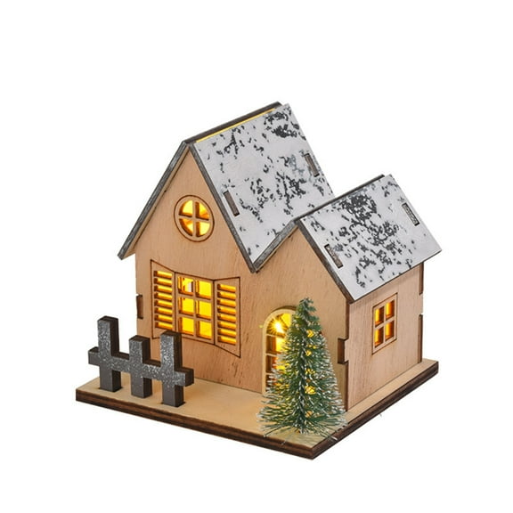 Lighted Wooden Christmas Houses - Town Village Collection with Bottom Switch for Christmas Tabletop Decor