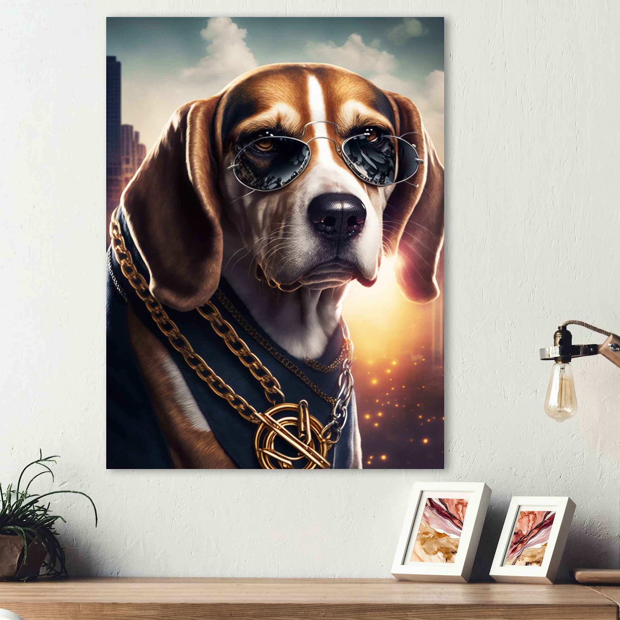 Designart Beagle Gangster In NYC II Canvas Wall Art