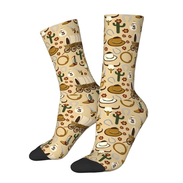 Balery Wild West Cowboy Calcetas Largas con Estampado para Hombre y Mujer – Suaves y Transpirables, Talla Única (US 5-11)