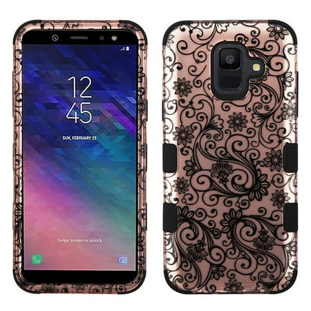 Samsung Galaxy 4 Phone Case Samsung Galaxy A6 (2018 Model) Phone Case Tuff Hybrid Shockproof Impact Rubber Dual Layer Soft Protective Hard Case Cover Rose Gold Four Leaf Flowers Black Phone Case for Samsung Galaxy A6 ()