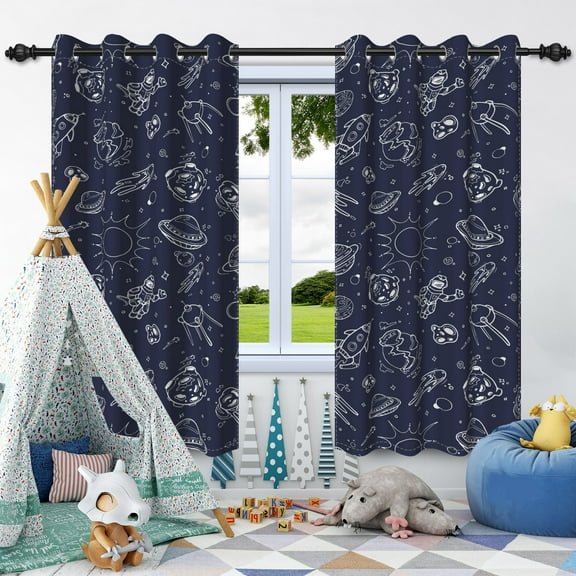 Navy Blue Space Blackout Curtains for Boys Black Out Curtains 42x63 in 2 Panels Window Curtains