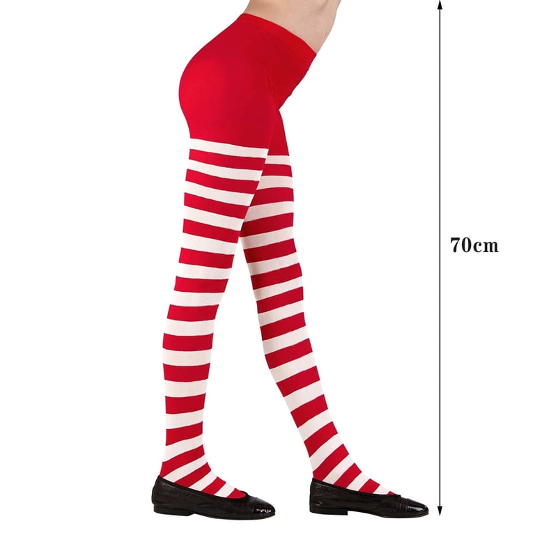 Red And White Striped Tights For Kids - Child's Large Size, Fun Patterned Legwear