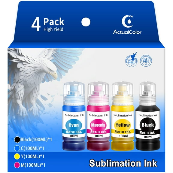 400ML Sublimation Ink Compatible for Epson Ecotank Printer ET2400 ET2720 ET2750 ET2760 ET-2803 ET-4800 (1BK/1C/1M/1Y)