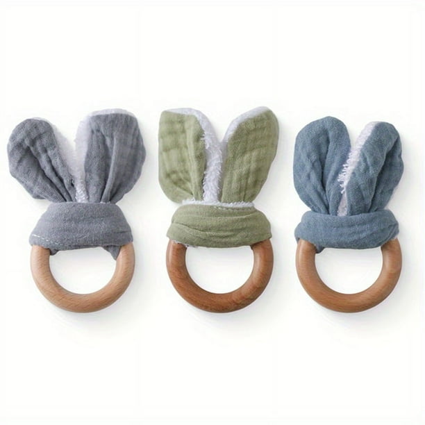 Wooden Baby Teething Ring, Cute Rabbit Shape, Newborn Tactile Training Teething Toy