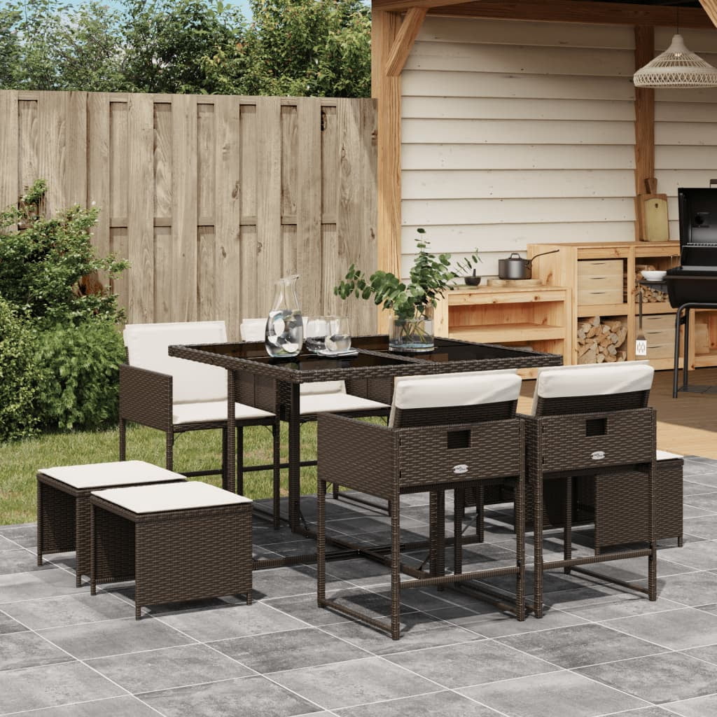 Sophia & William 7-Piece Patio Dining Set – 60" Rectangular Table With 6 Wicker Chairs, Cushions, Reclined Back & Curved Armrests, For Garden/Deck