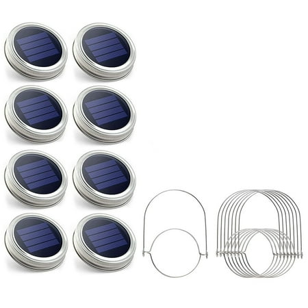 

WELPET Solar Mason Jar Lights -8 Pack 30 LED Waterproof Lids Lights with 8 Handle(Jars Not Included) Perfect for Outdoor Garden