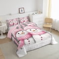 thumbnail image 3 of jejeloiu Christmas Snowmen Queen Comforter Set,Geometric Stripes Lines Bedding Sets,Pink White Gray Bedding Comforter Set For Girls Boys,Reathable Home Decor Reversible,3pcs, 3 of 8