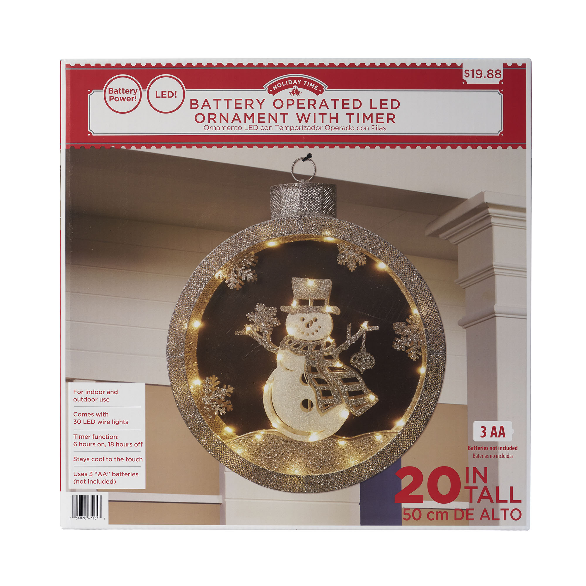 Holiday Time 20" Battery Operated LED Ornament with Timer, Snowman