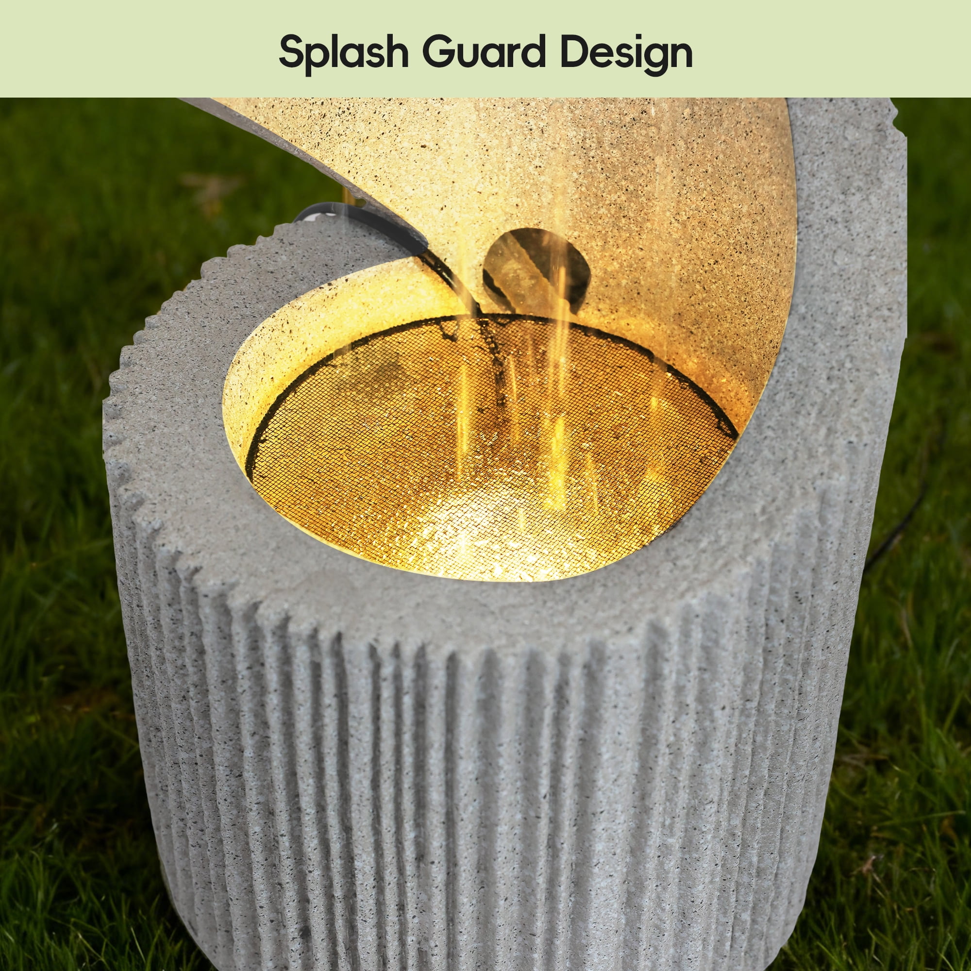 30" S-Shaped Outdoor Water Fountain, Freestanding Spiral Garden Fountain with LED Lights & Pump, Indoor/Outdoor Resin Waterfall Feature for Patio, Yard, Balcony or Home Decor