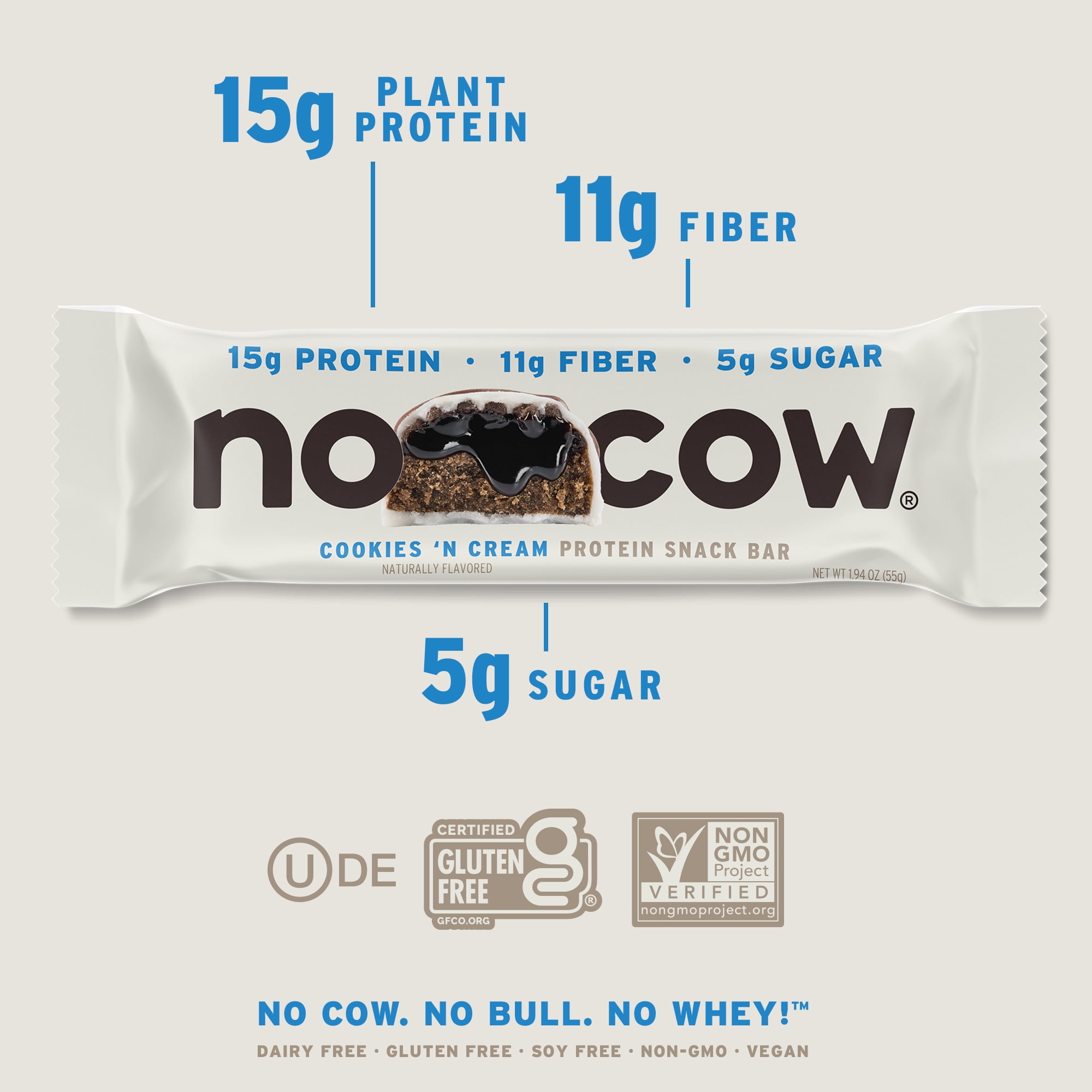 (3 pack) No Cow, Cookies 'N Cream Protein Snack Bars, 4 Count