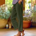 thumbnail image 2 of VEKDONE Summer Linen Straight Trousers for Women High Elastic Waist Ankle Pants Loose Fit Plus Size Lounge Pant with Pockets Solid Color Lightweight Long Pants ZA Army Green Medium, 2 of 5