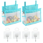DODAMOUR 2 Pack Mesh Bath Toys Organizer, Bathroom Toy Storage with 4 Hooks, Bottom Zipper Toy Holder for Bathtub (Blue)