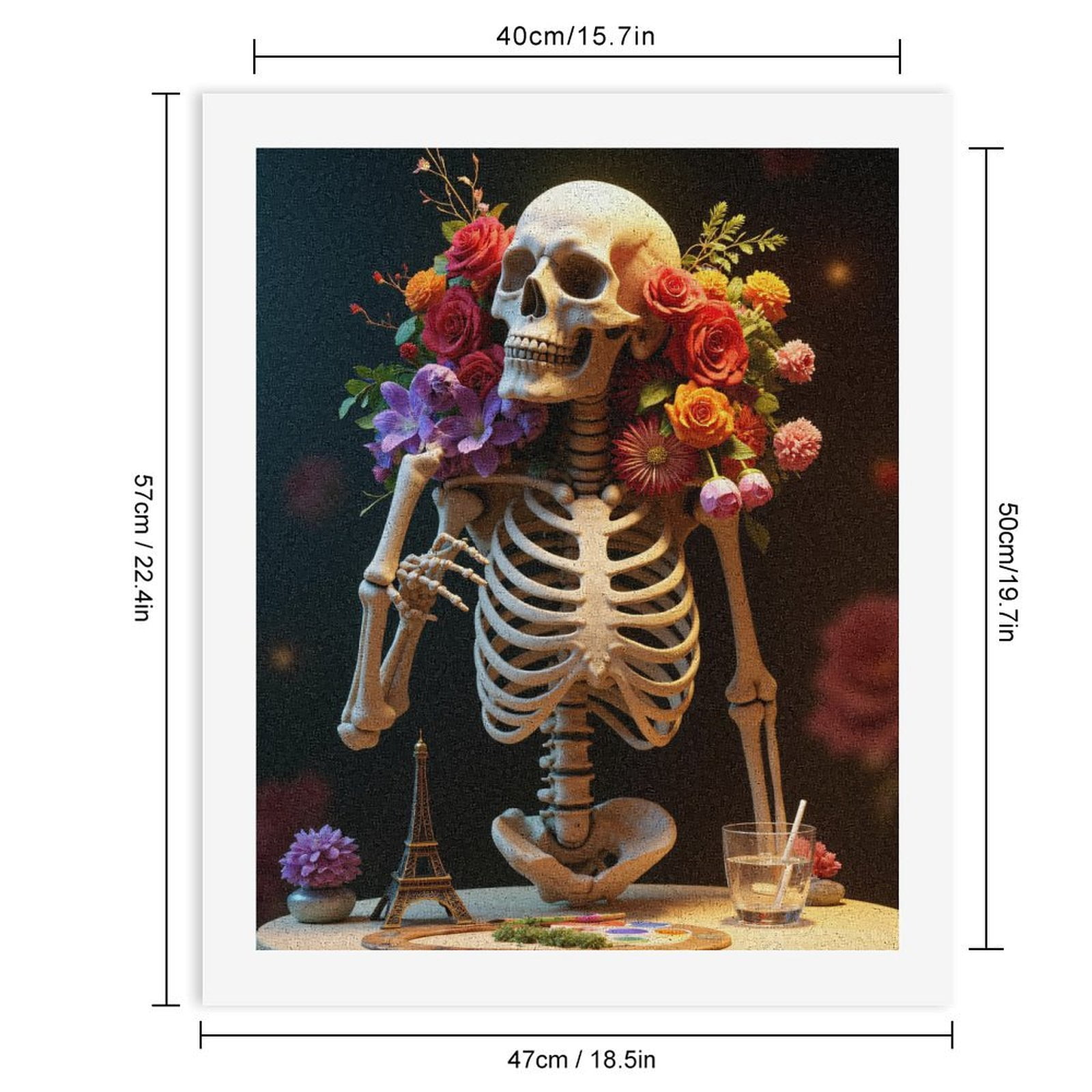 Paint By Numbers Kit for Adults Beginner - Skeleton Floral Arrangement Art Paris Eiffel DIY Canvas Painting Kits for Adults, Frameless Paint By Number for Adults for Home Wall Decor 16x20 Inch