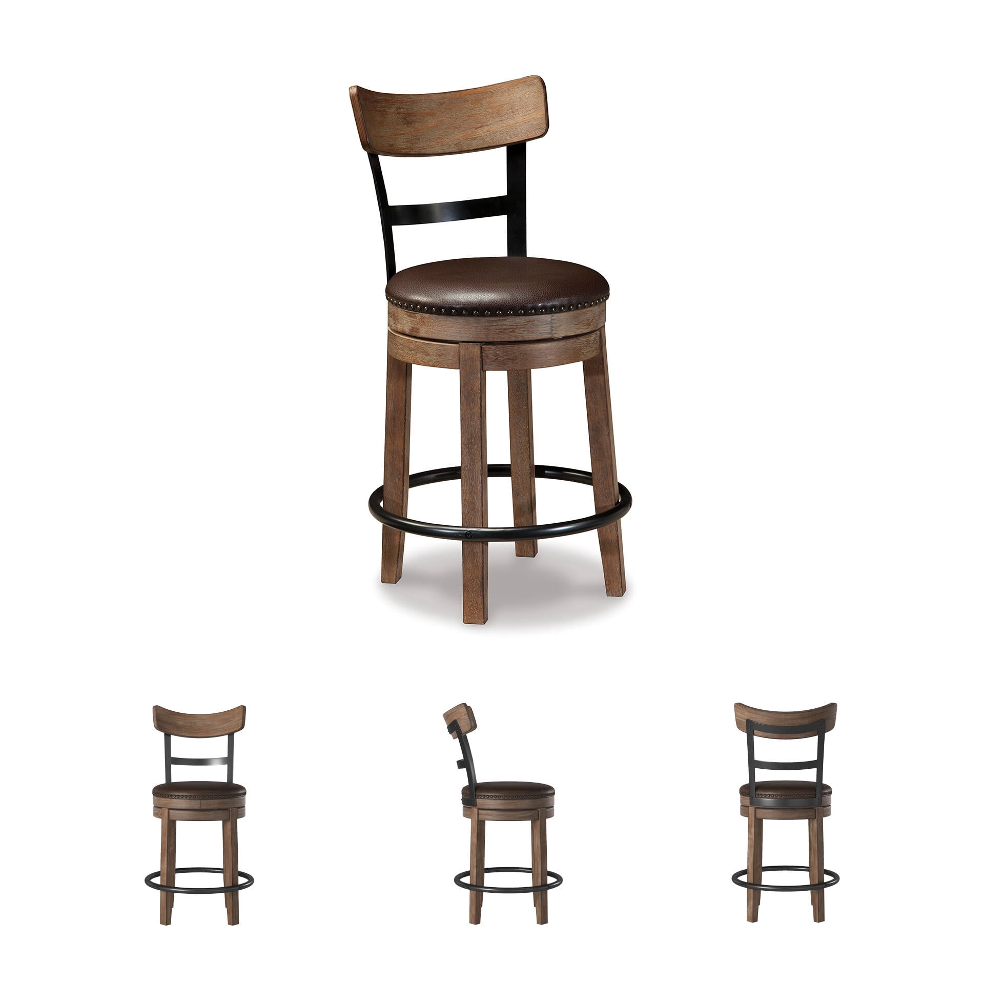 Signature Design by Ashley Pinnadel Swivel Counter Height Bar Stool, Light Brown, Upholstered Chair with Faux Leather Seat and Metal Footrest