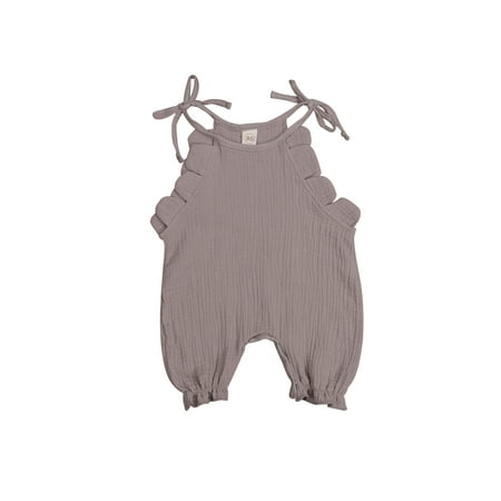 

Binpure Baby Girl Short Jumpsuit Summer Self-Tie Strap Sleeveless Solid Color One-Piece Romper