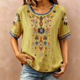 thumbnail image 2 of BODOAO Women's Embroidered Cotton Linen Peasant Top, Short Sleeve Boho Mexican Tunic Blouse, Loose Casual Summer T Shirt for Festival, Vacation, Beach, Daily Wear Yellow XL, 2 of 4