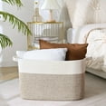 thumbnail image 5 of Natubeau Woven Storage Baskets, 60L Large Rectangle Woven Laundry Hampers with Handle, Cotton Rope Blanket Basket for Living Room, Nursery Room, White & Brown, 5 of 11