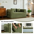thumbnail image 3 of 59" 5-in-1 Convertible Corduroy Sofa Bed, No-Assembly Boneless Loveseat Pull-Out Sleeper for Small Spaces(Green), 3 of 7