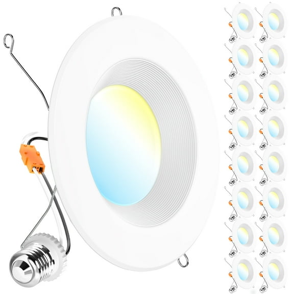 Sunco Lighting 16 Pack Retrofit LED Recessed Lighting 6 Inch, Selectable 2700K/3000K/3500K/4000K/5000K, Dimmable Can Lights, Baffle Trim, 13W=75W, 965 LM, Damp Rated - Energy Star