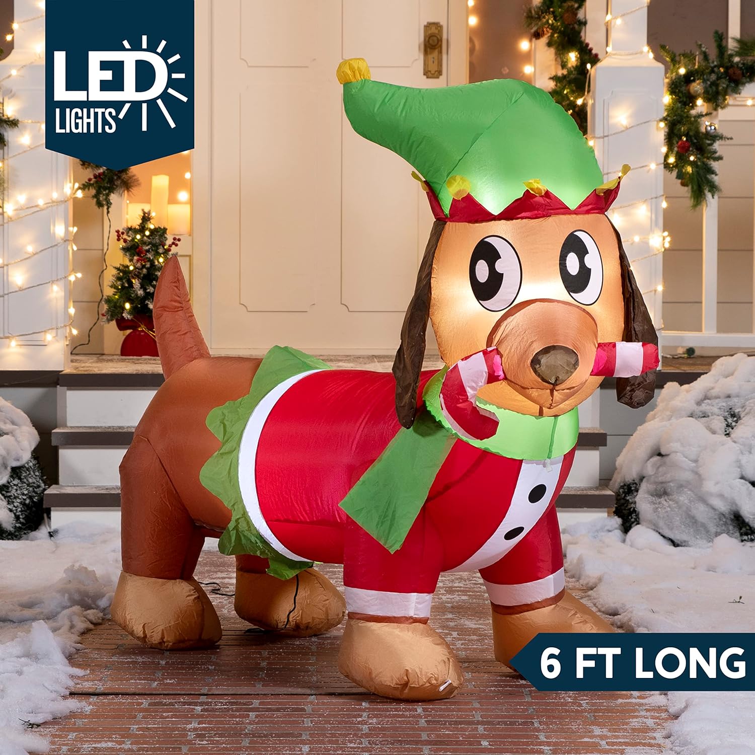 Joyfy 5 Ft Christmas Inflatable Puppy with Candy Cane photo 2