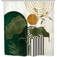 thumbnail image 5 of Abstract Mid Century Bathroom Shower Curtain 72W by 72H Inch Minimalist Modern Aesthetic Geometric Emerald Green Leaves Botanical Plant Polyester Fabric 12 Plastic Hooks Waterproof Decor, 5 of 5