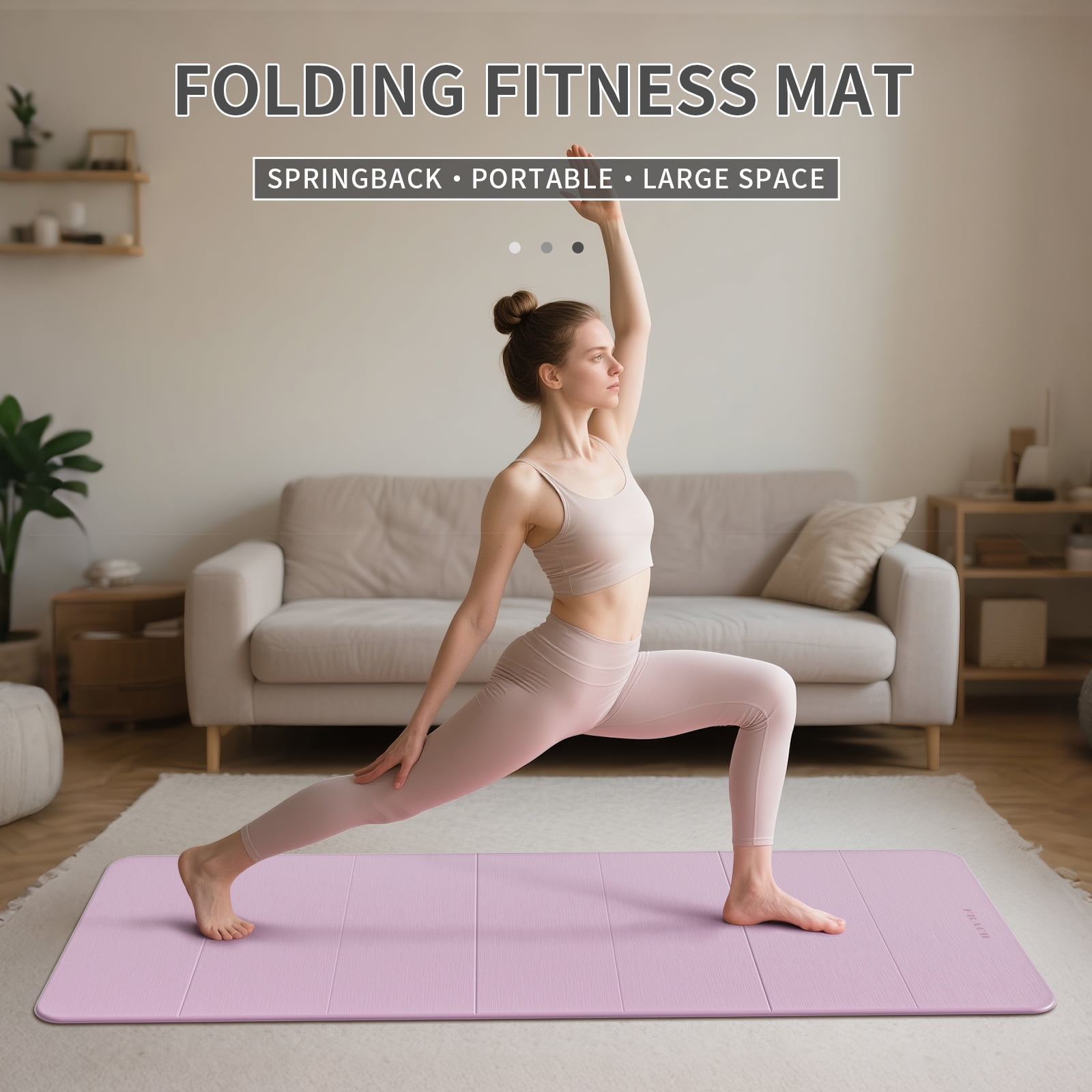 Frach Foldable Yoga Mat Extra Thick 0.5",Non-Toxic Odorless Joint Support for Beginner,Gymnastics Mat for Indoor and Outdoor(Purple+Gray)