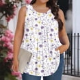 thumbnail image 1 of XUNKUSGA Débardeurs Grande Taille pour Femmes Été Sans Manches Tunique Col Rond Décontracté T-Shirts Amples pour Femmes Mode Été Tunique Plissée Florale Blouses, TG, Violet, 1 of 6
