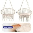 thumbnail image 4 of 2PCS *Hanging Swinging Macrame Chair, 330LBS Heavy Duty, 31.5" Wide Cotton Seat, Knitted Rope and Steel O-Rings for Bedroom Patio Balcony Indoor Outdoor (Black), 4 of 8
