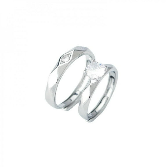 APIPEE 2pcs His and Hers Wedding Ring Sets Couples Engagement Rings Women and Men 925 Sterling Silver AAA Cubic Zirconia Valentine's Day Gift, Multi-faceted Rhombus Four Claw Rings