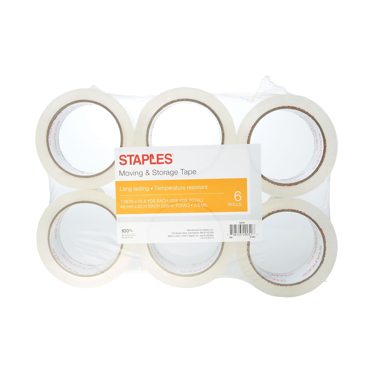 Staples Moving & Storage Packing Tape 1.88' x 54.6 Yds Clear 6 Rolls 504407
