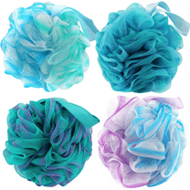 Shower Puff 4 Pack Bath Shower Loofah Sponge Pouf Body Scrubber Exfoliator Mesh Bulk Puffs Large, Shower Essential Skin Care