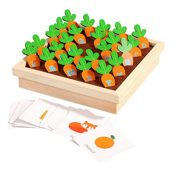 Educational Wooden Toys Pulling Carrots Toy Alphabet Matching Game Baby Learning Letter Montessori Language Toy Early Learning Puzzle Toddler Children Birthday Gift