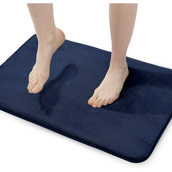 Extra Thick Memory Foam Bath Rug (17 inch X 24 inch, Navy) Non Slip Absorbent Super Cozy Velvet Bathroom Mat, Luxury Soft Plush Small Carpet for Bath Room Shower Floor Tub, Machine Wash Dry