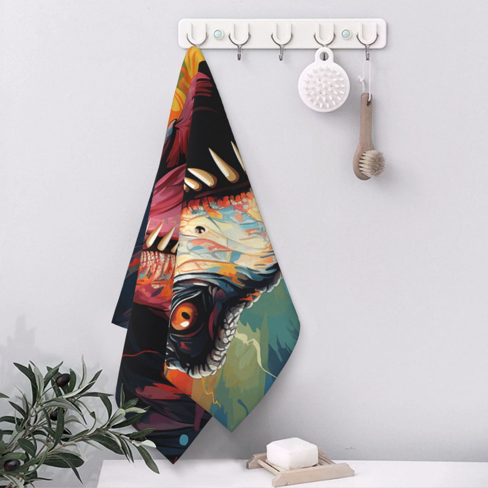 Dinosaur Dino Art 27.5" x 16" Ultra Soft Hand Towel, Face Wash Cloth for Bathroom, Gym, Travel, Pool