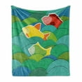 thumbnail image 1 of Nautical Soft Flannel Fleece Throw Blanket, Fishes Swimming in the Sea Waves Funky Marine Underwater Graphic, Cozy Plush for Indoor and Outdoor Use, 50" x 70", Multicolor, by Ambesonne, 1 of 6