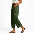 thumbnail image 4 of Women's Straight Leg Capri Pants Elastic Waist Cotton Blend Lounge Army Green Loose Fit Cropped Pants with Pockets Size 2XL, 4 of 6