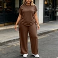 thumbnail image 4 of Ynynloco Women Plus Size 2 Piece Outfits Short Sleeve Pullover Top and Wide Straight Leg Pants Lounge Sets Tracksuit with Pockets, 4 of 8