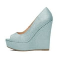 thumbnail image 2 of XYD Women Wedges Super High Heels Peep Open Toe Glitter Pumps Platform Slip-ons Party Event Dress Shoes Size 5.5 Blue, 2 of 4