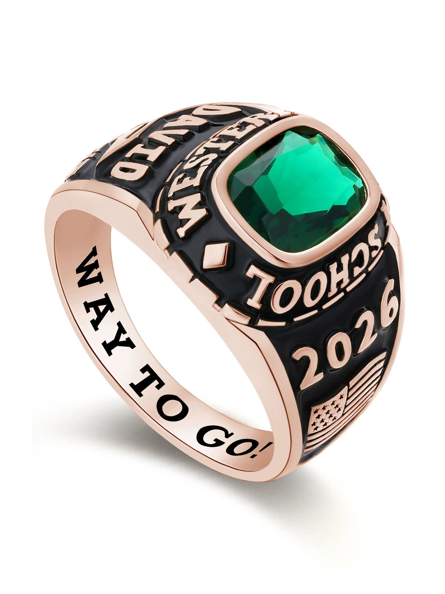 Mementos USA Custom Large Men's Class Rings Sterling Silver for High School and College-Rose Gold