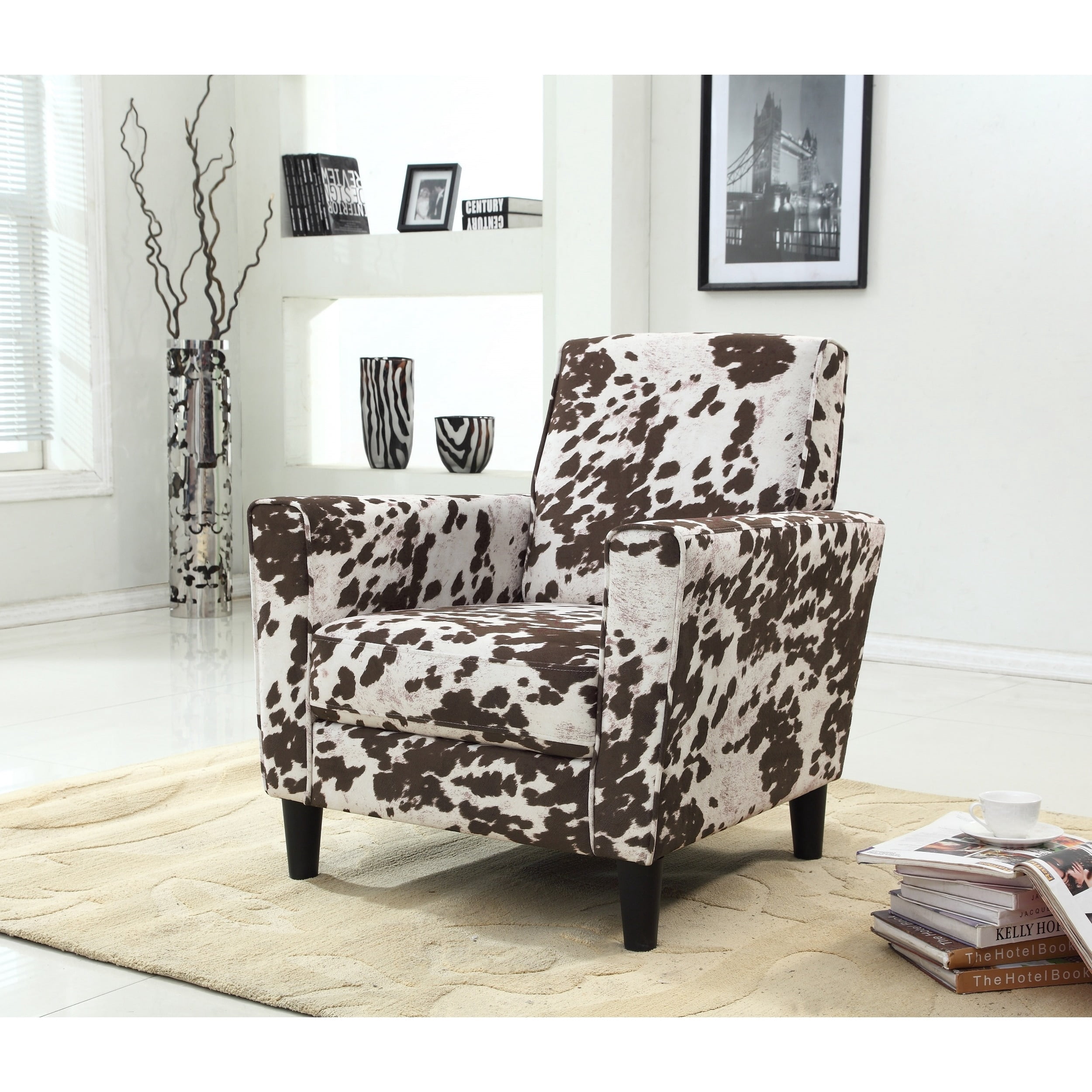 US Pride Furniture Contemporary Cow Pattern Fabric Accent Chair