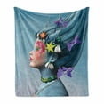 thumbnail image 1 of Mermaid Soft Flannel Fleece Throw Blanket, Woman Underwater Themed Make up Hairstyle Starfishes Seashells Fishes Bubbles, Cozy Plush for Indoor and Outdoor Use, 70" x 90", Multicolor, by Ambesonne, 1 of 6