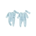 thumbnail image 2 of BemeyourBBs Baby Girl Going Home Outfit Newborn Baby Girls Ruffle Footie Romper Waffle Knit Footed  one-piece  Jumpsuit Long Sleeve Zipper Romper Solid Fall Winter Clothes, 2 of 9