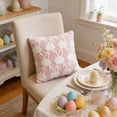 thumbnail image 6 of FYHALE Easter Bunny Throw Pillow Cover 20x20 Inch, Pink Polyester Cushion Cover with Raised Rabbit Pattern, Spring Holiday Decorative Pillowcase for Sofa Couch Living Room Decor, 6 of 6