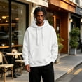 thumbnail image 6 of Domzest Mens Oversized Hoodies Heavyweight Fleece Hooded Sweatshirt Fall Winter Casual Athleisure Pullover With Kangaroo Pocket White M, 6 of 7