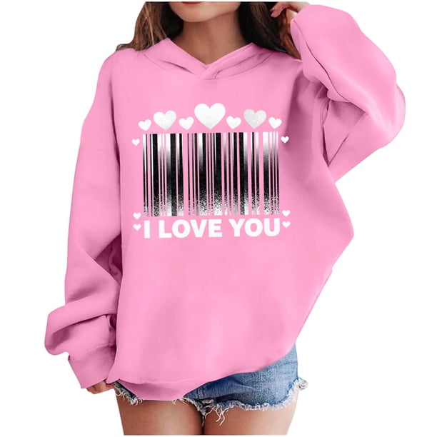 Sudadera con capucha y estampado de corazón de San Valentín, sudadera de manga larga para niños y niñas, chaqueta para niñas de talla mediana y grande.